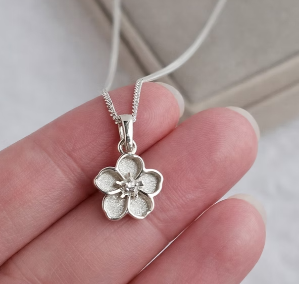Forget Me Not CZ 925 Silver Pendant — 12mm | Ashes, Hair & Fur Memorial Keepsake Necklace