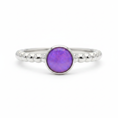 Round 5mm Bobble Shank 925 Silver Ring with lavender purple opal resin — pure white background
