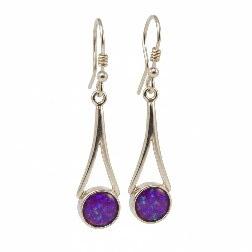 Silver 925 elegant drop earrings - lavender purple opal resin