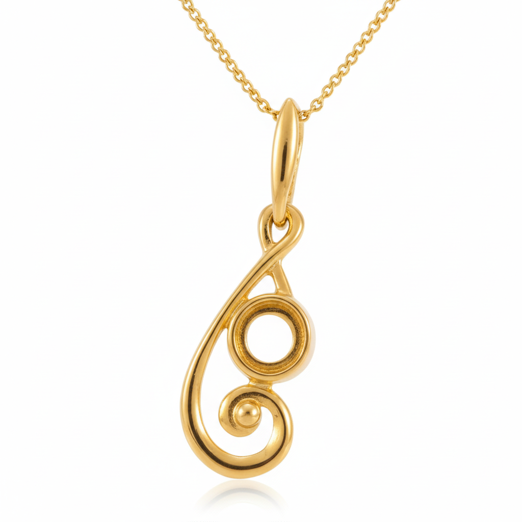 9ct Gold Dainty Swirling Scroll Memorial Pendant for Ashes Hair or Flowers – 5mm Stone | Birmingham Hallmarked