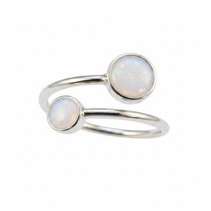 Silver 925 adjustable bypass memorial ring — white pearl opal flakes resin in both 4mm and 6mm round settings