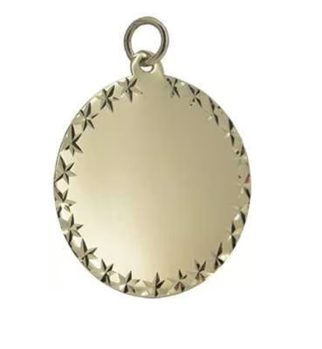Original 9ct yellow gold round disc blank with diamond-cut X motif around the border