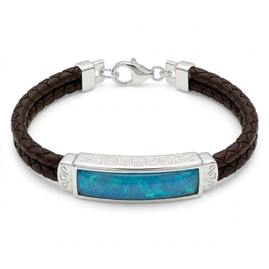 Solid Silver Gents Memorial Bracelet with Leather Strap – Ashes, Hair & Fur Keepsake – 925 Silver Setting