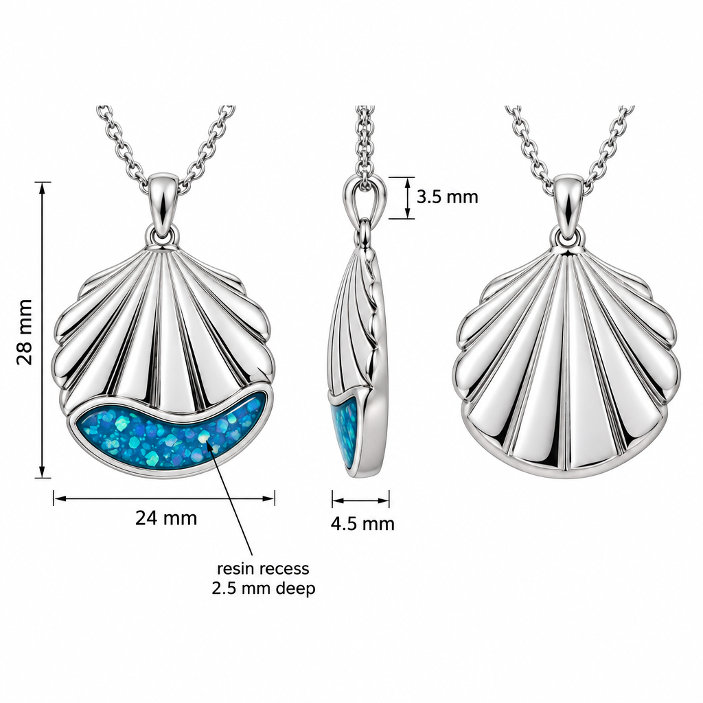 Dimensions guide for the seashell memorial pendant
