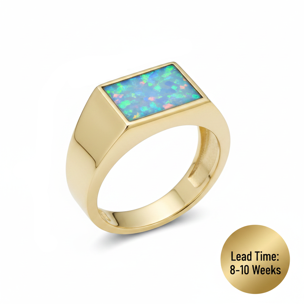 9ct gold gents rectangular signet ring dimensions guide, white background, lead time 8-10 weeks