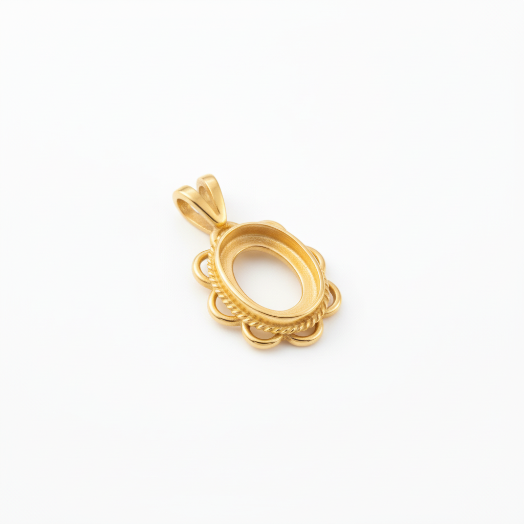 9ct Gold Frill Edge Memorial Pendant for Ashes Hair or Flowers – 10x8mm Stone | Birmingham Hallmarked