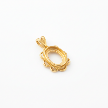 9ct Gold Frill Edge Memorial Pendant for Ashes Hair or Flowers – 10x8mm Stone | Birmingham Hallmarked