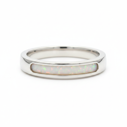 Rounded 4mm Channel Band 925 Silver Ring with white pearl opal resin fully flush to edges — pure white background