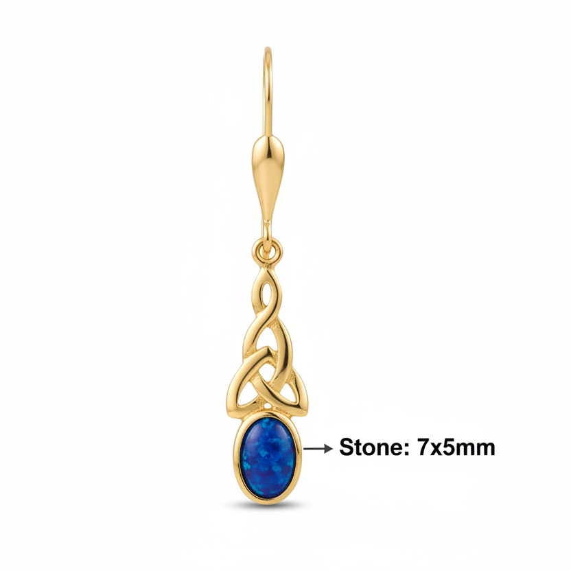 9ct gold Celtic trinity knot drop earrings size guide – 7x5mm oval stone, measurements excl. wire