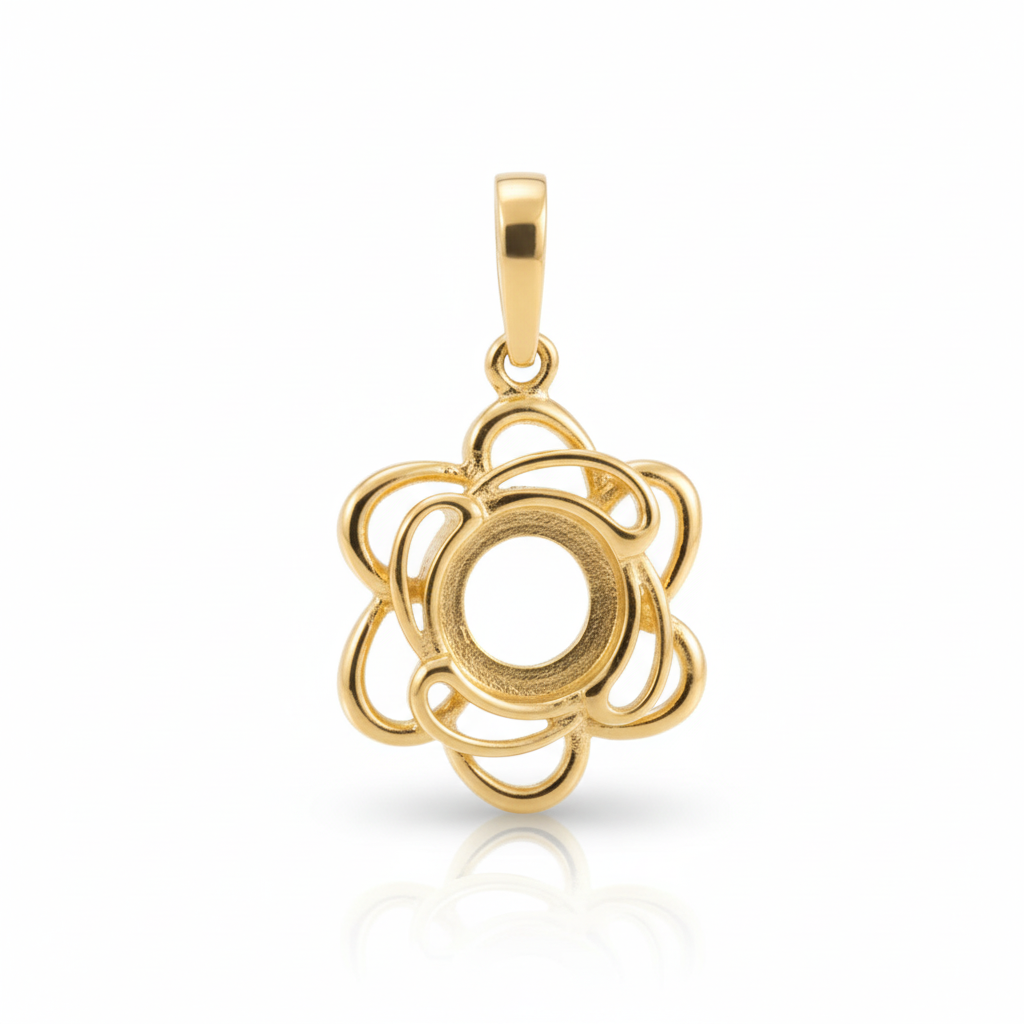 9ct Gold Open Flower Memorial Pendant for Ashes Hair or Flowers – 6mm Stone | Birmingham Hallmarked