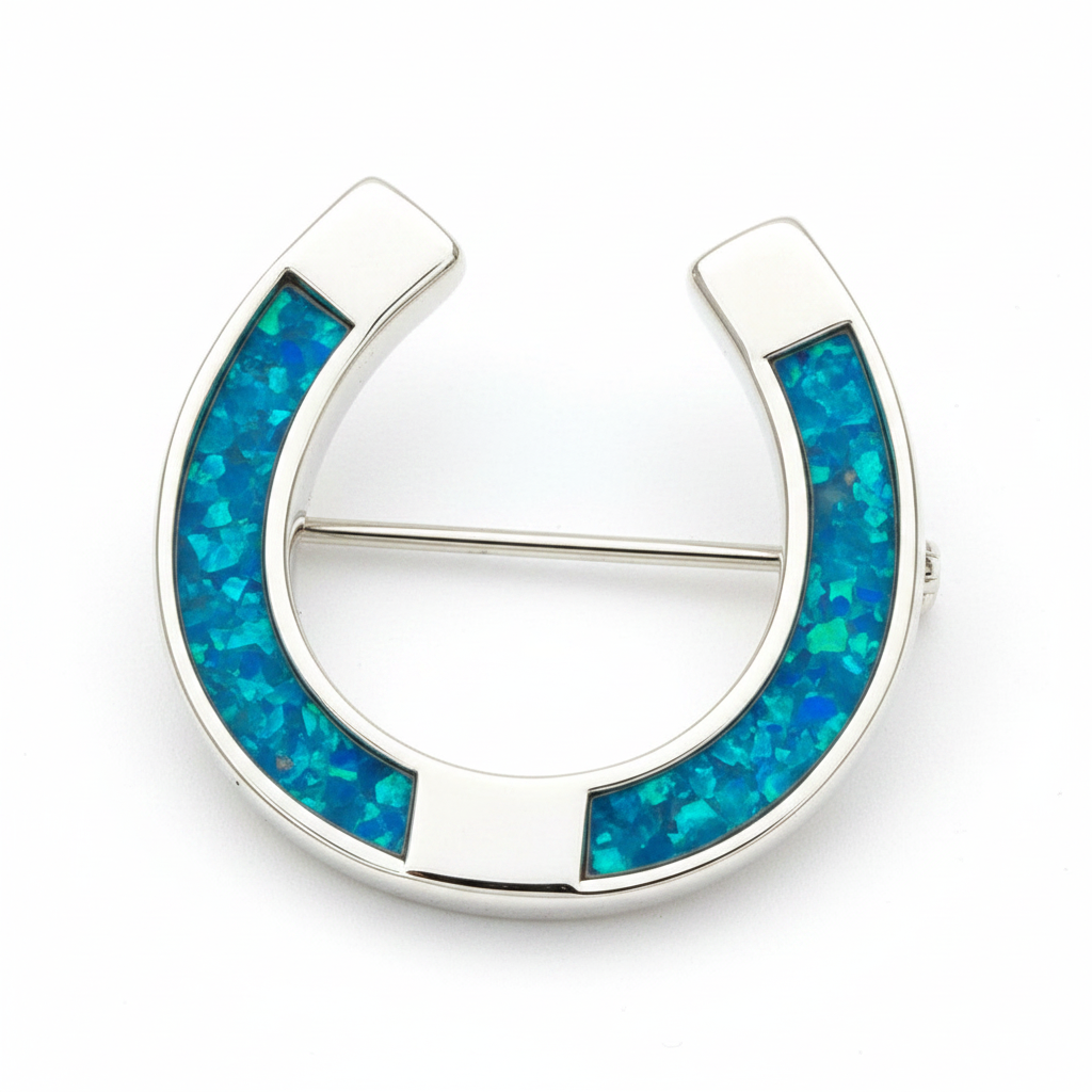 Horseshoe Memorial Brooch Stock Pin | Solid 925 Sterling Silver | 34x19mm | Ashes, Hair & Fur Keepsake