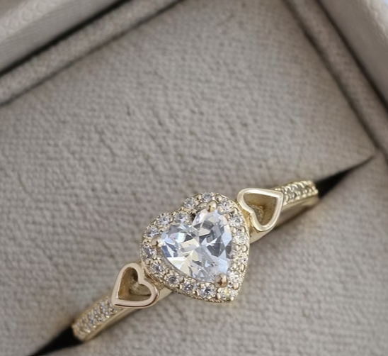 MADE TO ORDER — 9ct Gold Heart CZ Cluster Ring | Rose, Yellow or White Gold | Ashes, Hair & Fur Memorial Keepsake