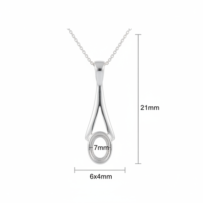 Silver 925 wishbone split teardrop memorial pendant dimensions — 21x7mm overall, 6x4mm oval setting