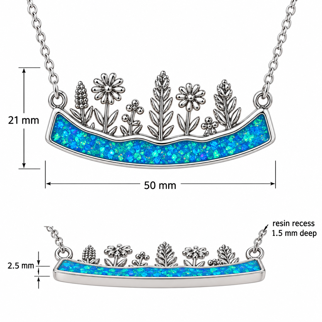Dimensions guide for the wildflower memorial pendant