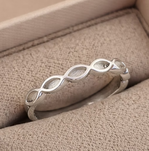 Half Plain Almond Eye 925 Silver Band Ring | Ashes, Hair & Fur Memorial Keepsake