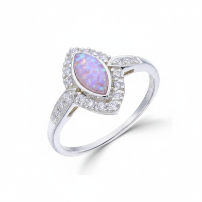 Marquise CZ Halo Memorial Ring 925 Sterling Silver with lavender purple opal flake inclusion