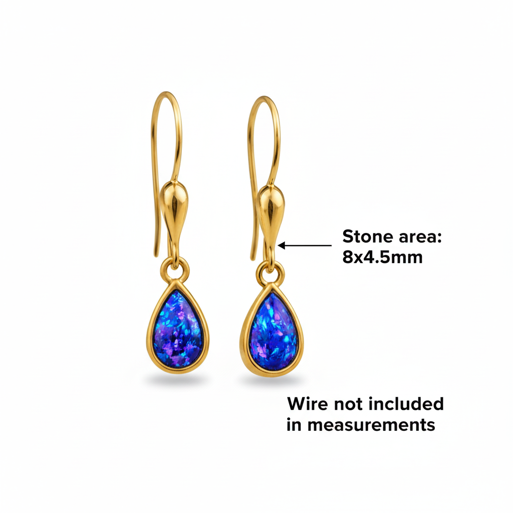9ct gold teardrop memorial drop earrings size guide – 8x4.5mm stone area, wire not included in measurements
