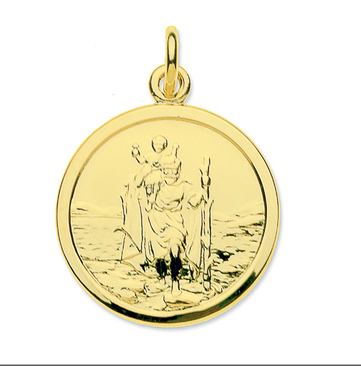 9ct yellow gold St Christopher pendant 16mm front view — Lovely Oxford