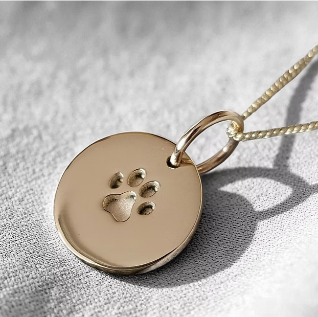 MADE TO ORDER — 9ct Gold Round Paw Print Engravable Disc Pendant | Rose, Yellow or White Gold | Ashes, Hair & Fur Memorial Keepsake
