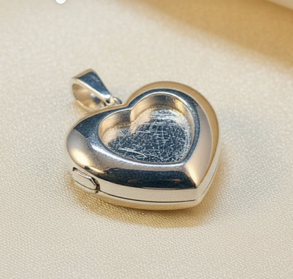 Solid Silver 925 Heart Shape Locket — 10x9mm Setting | Ashes, Hair & Fur Keepsake