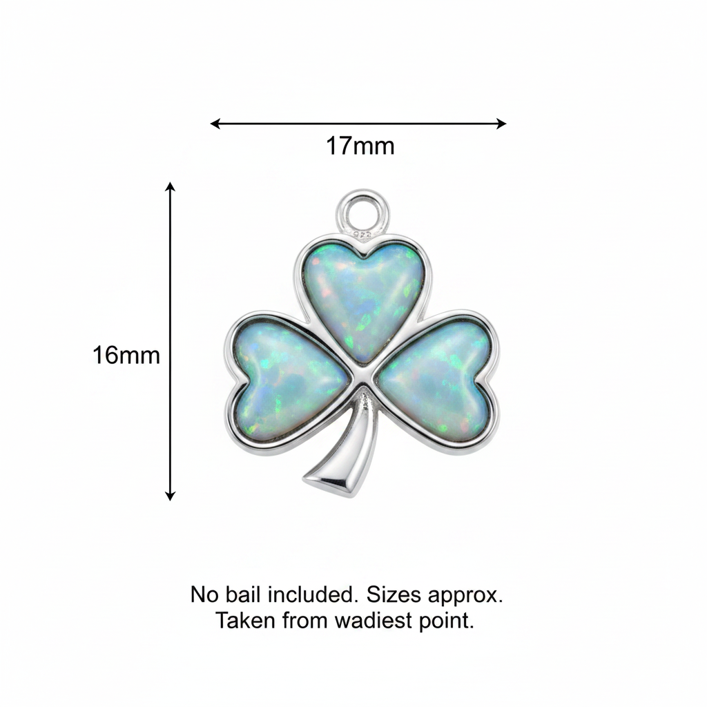 Silver 925 shamrock memorial pendant dimensions guide — 16x17mm overall, no bail included