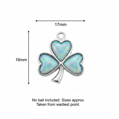 Silver 925 shamrock memorial pendant dimensions guide — 16x17mm overall, no bail included