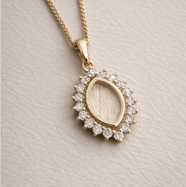 MADE TO ORDER — 9ct Gold Princess Marquise CZ Halo Pendant | Rose, Yellow or White Gold | Ashes, Hair & Fur Memorial Keepsake