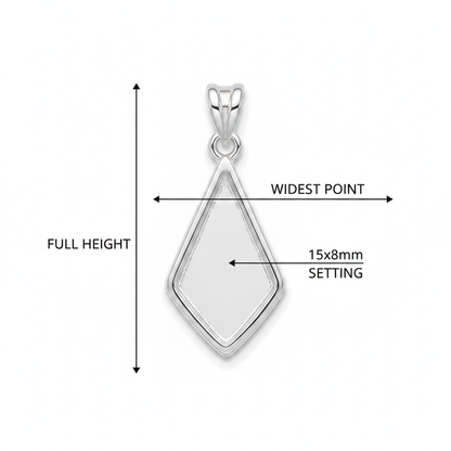 Silver 925 kite shaped memorial pendant dimensions — 15x8mm resin setting excl. bail