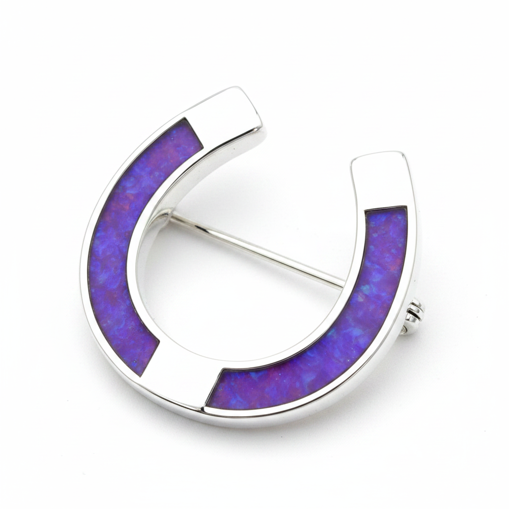 Horseshoe Memorial Brooch Stock Pin | Solid 925 Sterling Silver | 34x19mm | Ashes, Hair & Fur Keepsake
