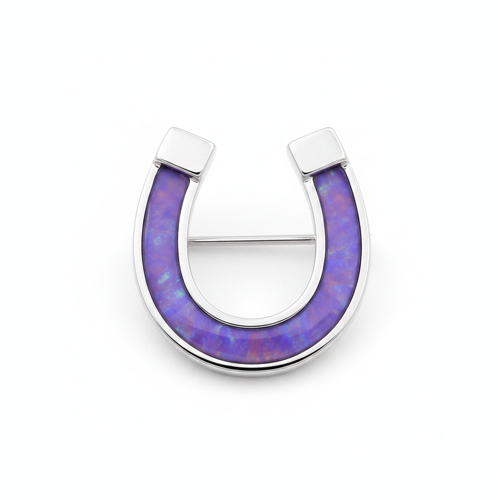 Horse Shoe 925 Silver Stock Pin Brooch – purple lavender opal inclusion