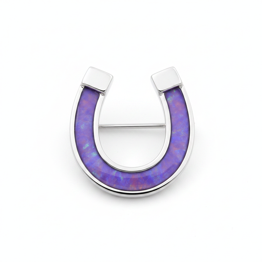 Horse Shoe 925 Silver Stock Pin Brooch – purple lavender opal inclusion