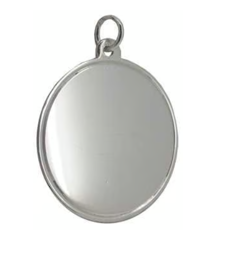 Original unengraved lined-border round sterling silver pendant blank with top loop