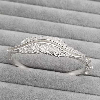 Feather Bangle | Solid 925 Silver Safety Latch | Ashes, Hair & Fur Memorial Keepsake