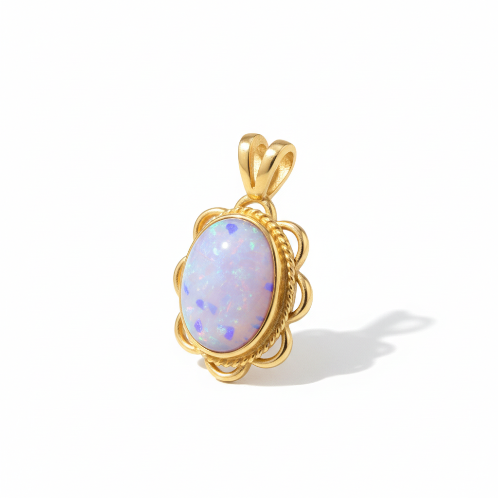 9ct gold frill edge memorial pendant with lavender opal flakes