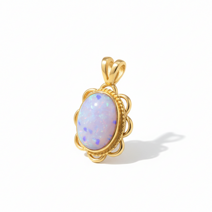 9ct gold frill edge memorial pendant with lavender opal flakes