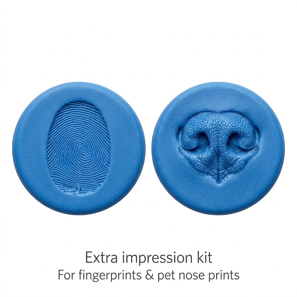 Illustrative fingerprint and pet nose impressions for an extra impression kit
