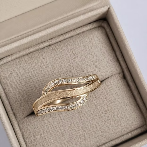 MADE TO ORDER — 9ct Gold Crystal Triple Wave CZ Band Ring | Rose, Yellow or White Gold | Ashes, Hair & Fur Memorial Keepsake