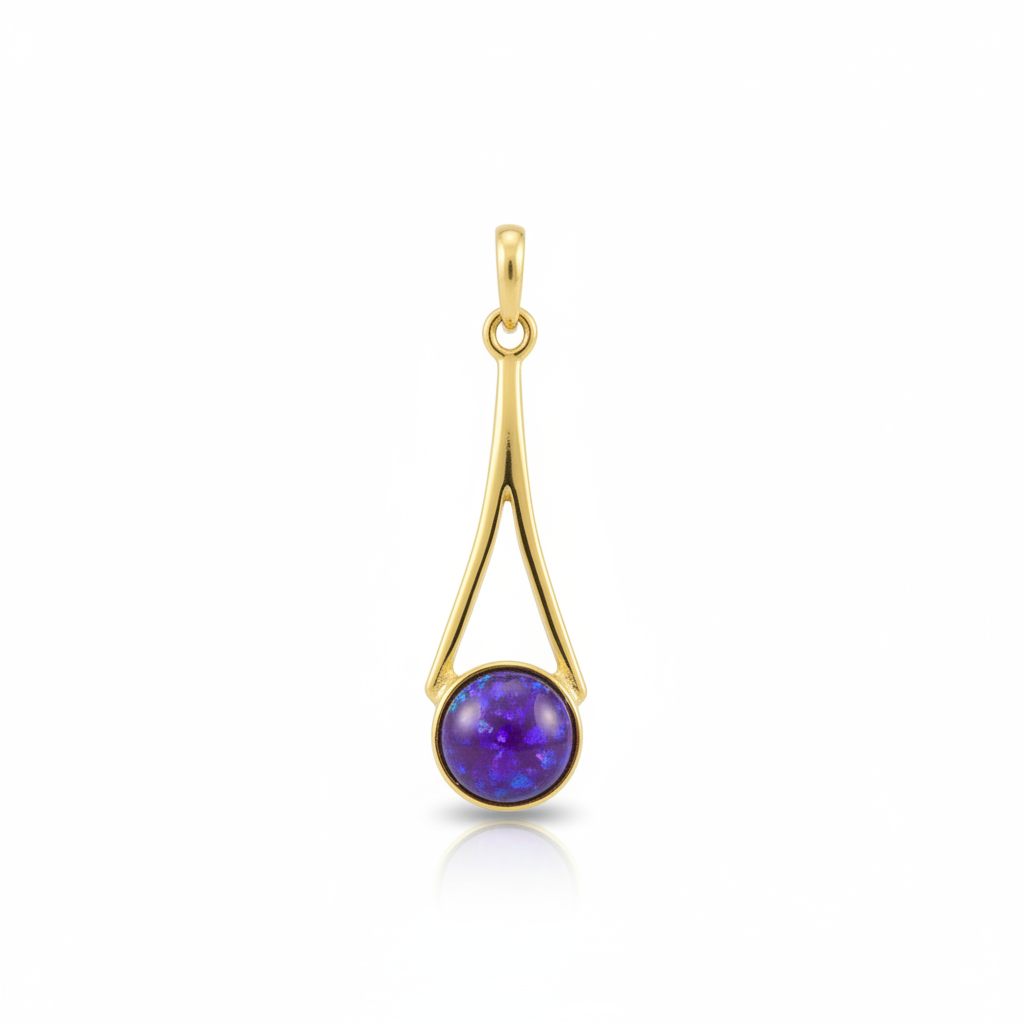 9ct gold elongated teardrop wire memorial pendant with lavender iridescent opal flakes