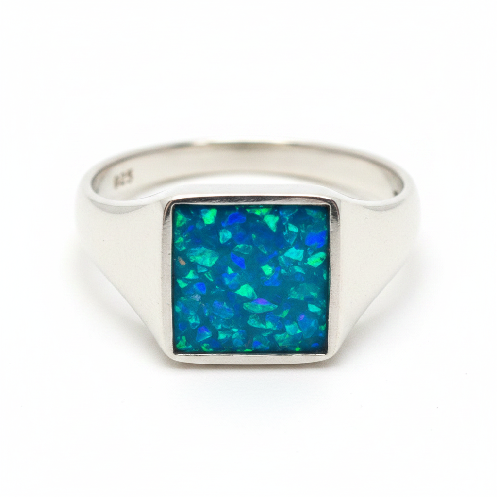 Unisex Square Signet Memorial Ring | Solid 925 Sterling Silver | 8mm | Ashes, Hair & Fur Keepsake | Sizes L–R