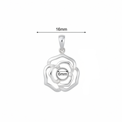 Silver 925 rose memorial pendant dimensions — 16mm overall, 6mm round centre setting