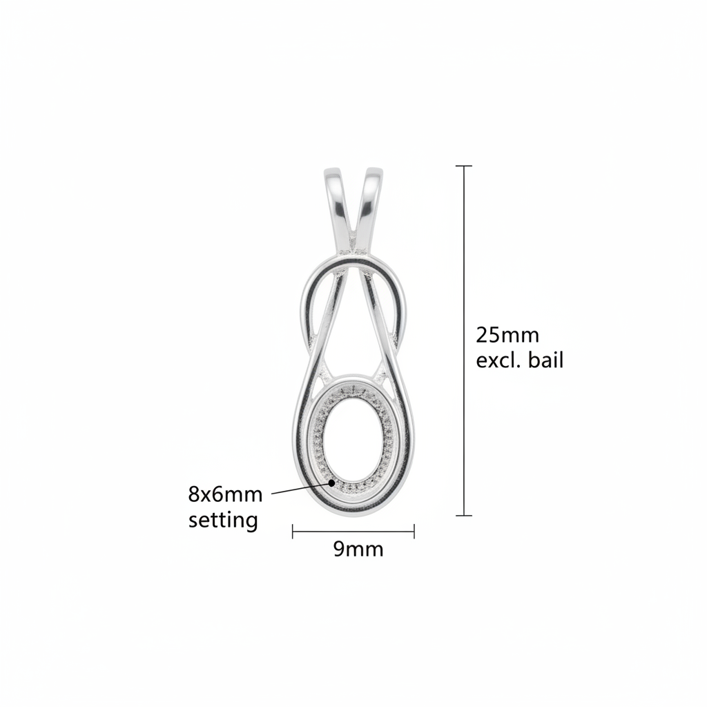 Silver 925 Celtic infinity drop memorial pendant dimensions — 25x9mm excl. bail, 8x6mm oval centre