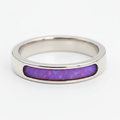 Rounded 4mm Channel Band 925 Silver Ring with lavender purple opal resin fully flush to edges — pure white background