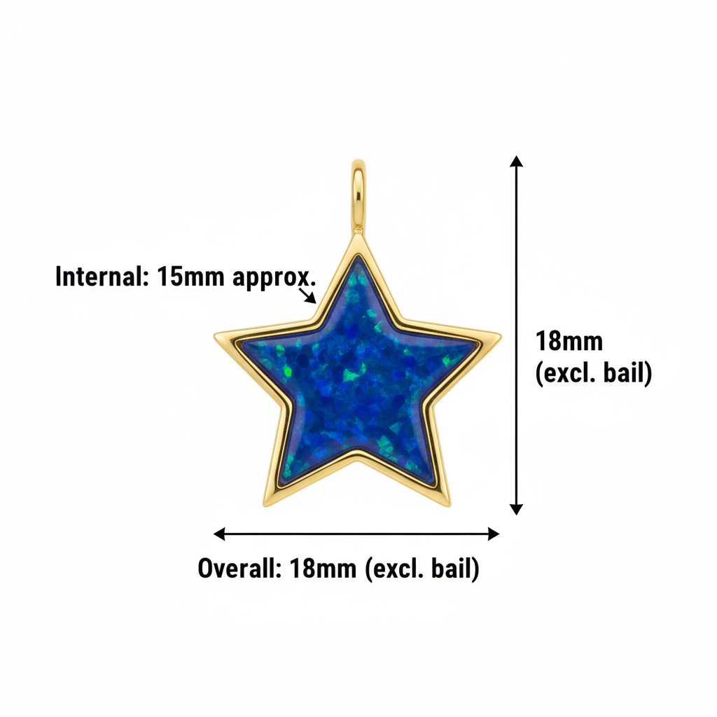 9ct gold star memorial pendant size guide – 18x18mm overall, 15mm internal resin area, excl. bail