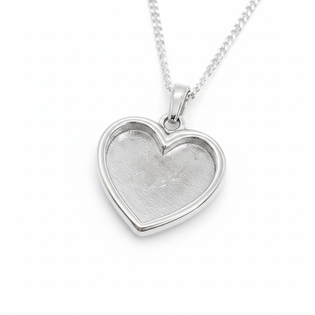 Thick Trim Heart 16mm 925 Silver Memorial Pendant — plain silver on white background