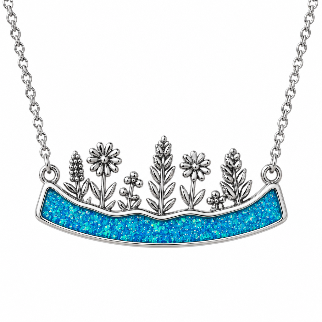Wildflower memorial pendant with blue teal opal resin