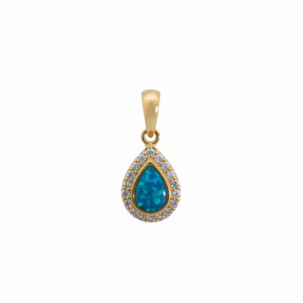 9ct gold teardrop pendant with blue teal opal inclusion