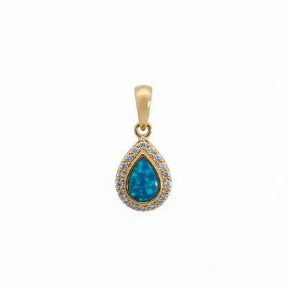 9ct gold teardrop pendant with blue teal opal inclusion