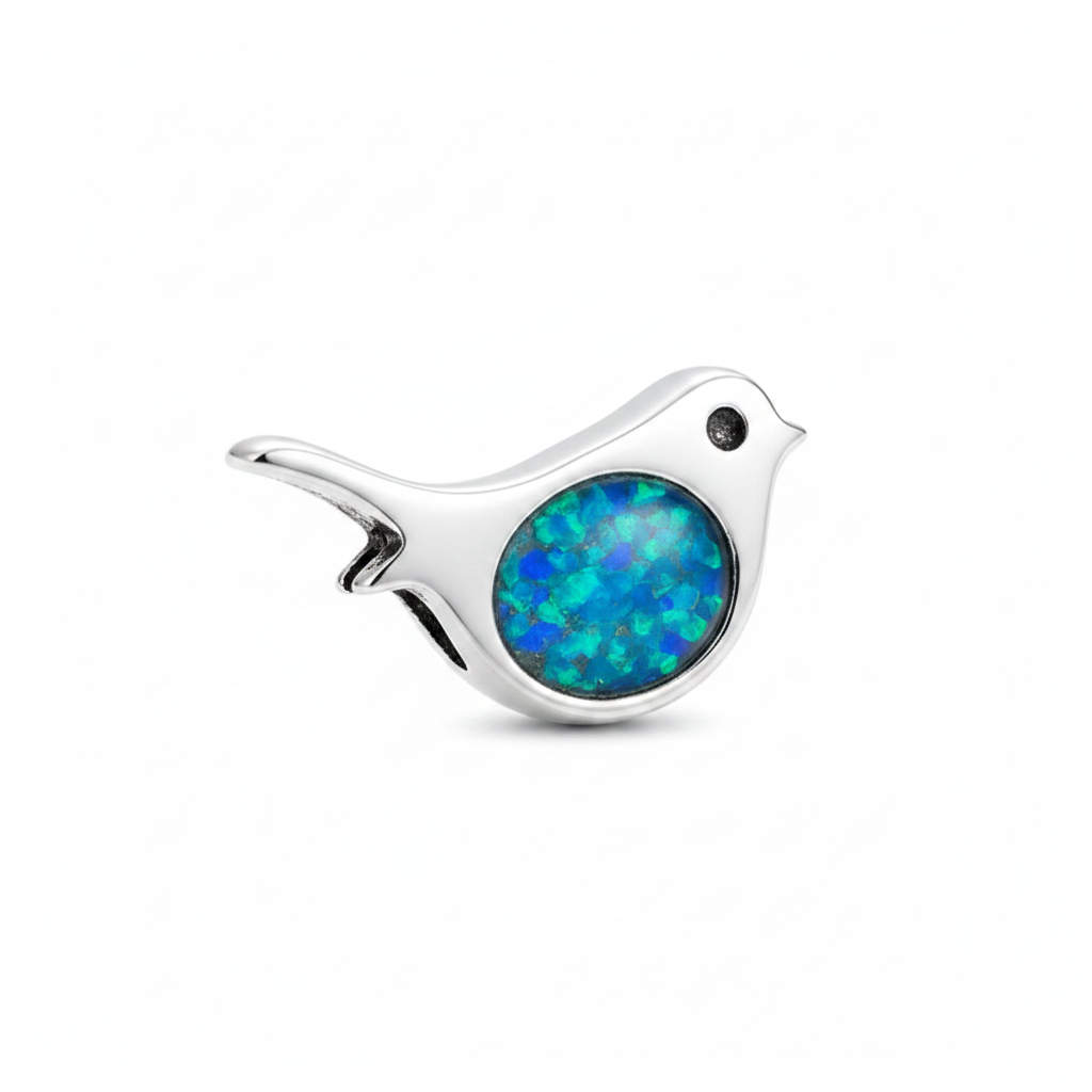 Robin Bead 925 Silver Memorial Charm – blue teal opal inclusion