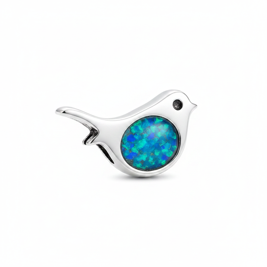 Robin Bead 925 Silver Memorial Charm – blue teal opal inclusion