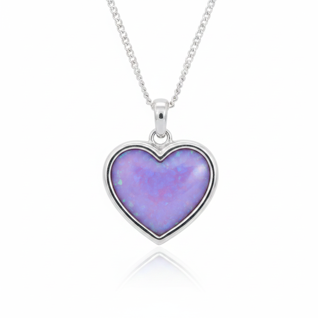 Thick Trim Heart 16mm 925 Silver Memorial Pendant with lavender opal resin — white background